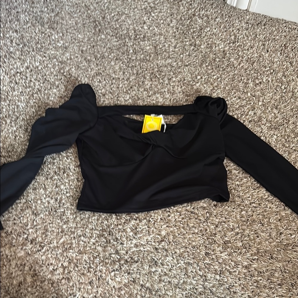 Zoya Black Fitted Long Sleeve Blouse with Puffed Sleeves